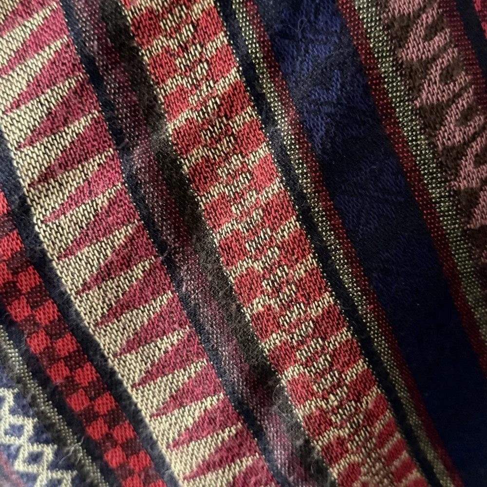 Large Boho Tribal Stripe Fringe Wrap Scarf Shawl Navy Red Cream 32x64 Unbranded